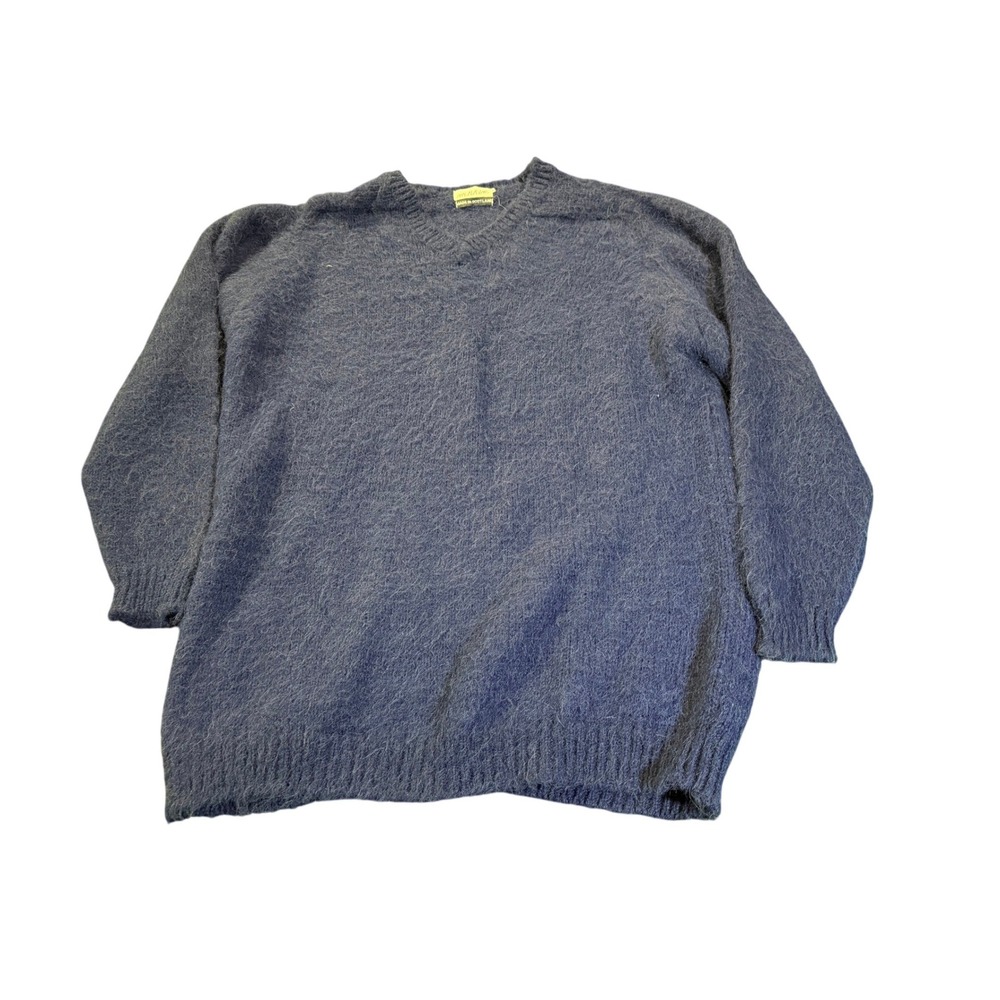 MCALASTAIR Mohair Blend V Neck Sweater Blue Made in Scotland Cozy Warm Size L
